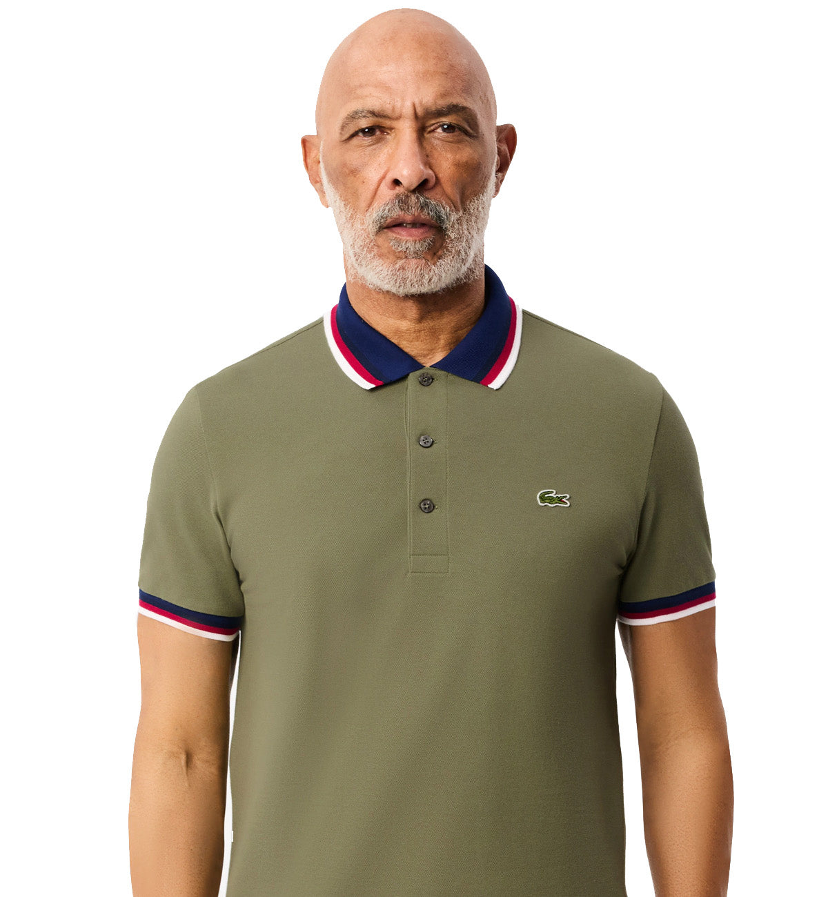 Lacoste Stripe Collar Polo Shirt (Khaki Green)
