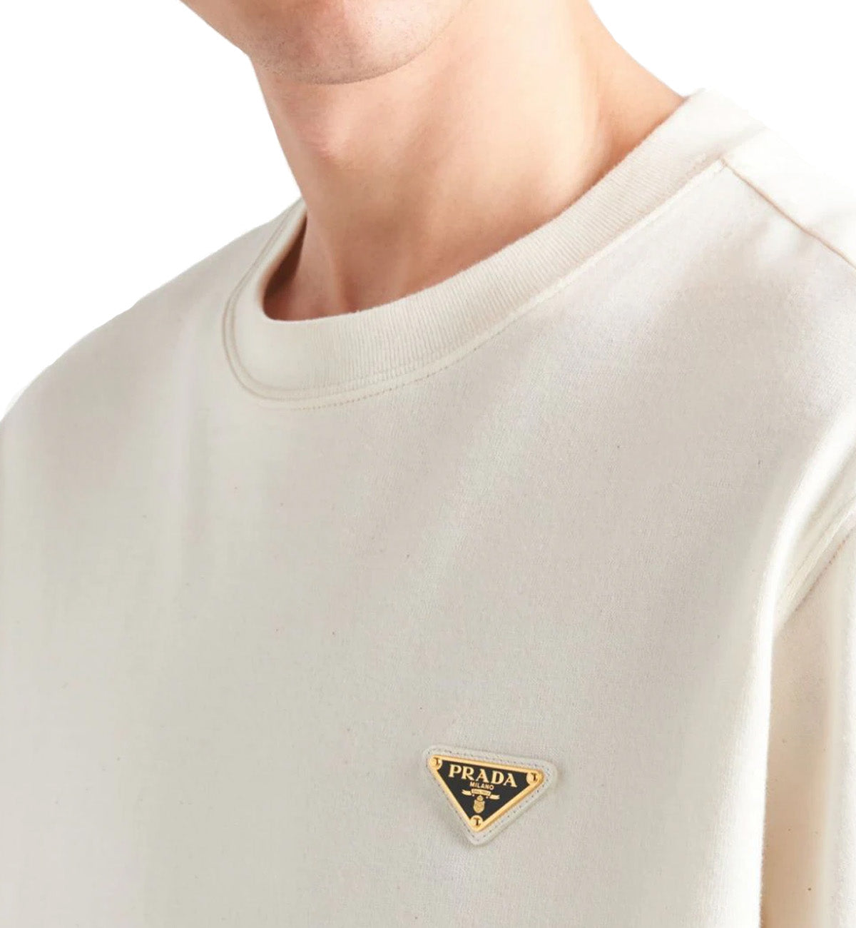 Prada Triangle Logo Cotton T-Shirt (White)