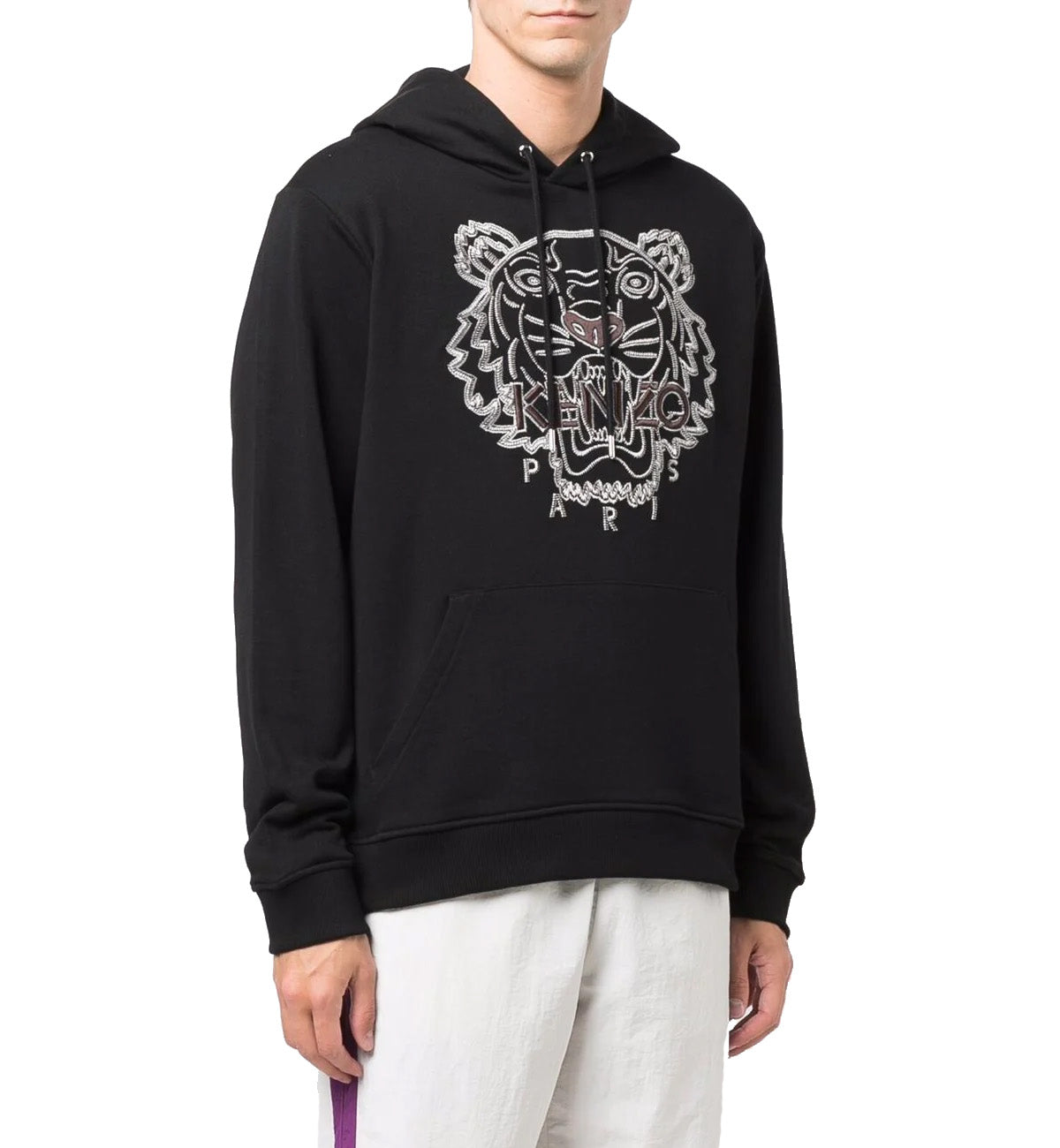 Kenzo White Maroon Embroidered Tiger Logo Hoodie