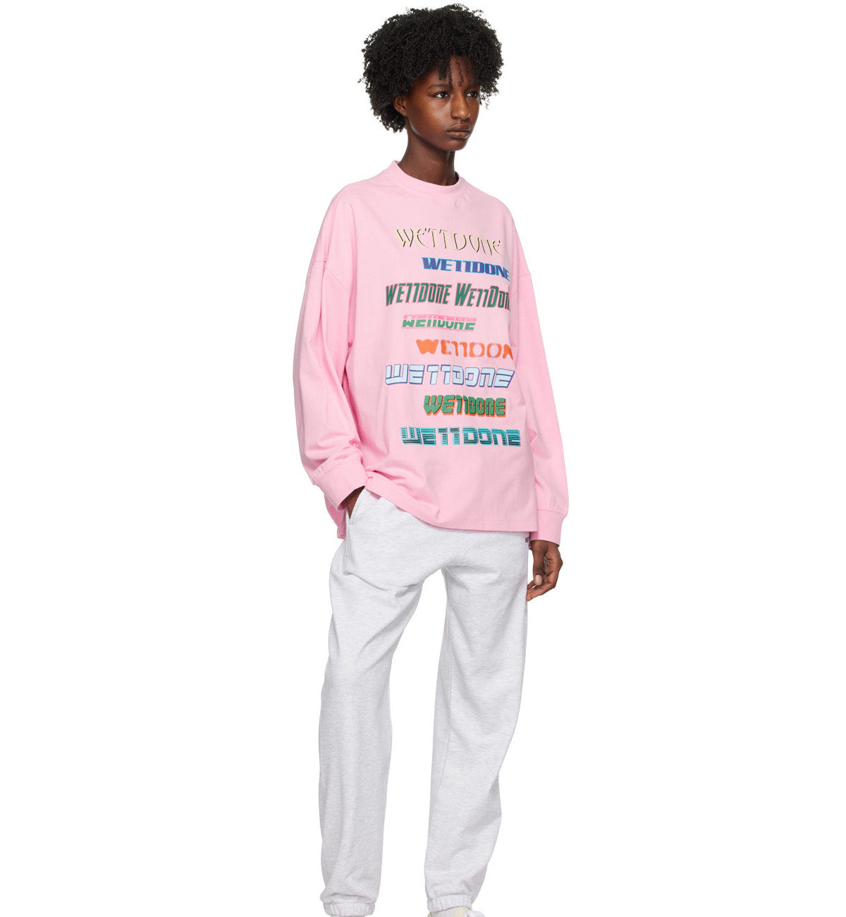 WE11DONE Multi Logo Long Sleeve T-shirt (Pink)