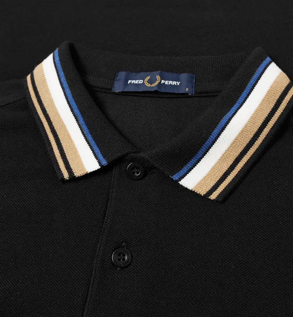 Fred Perry White Blue Brown Striper Black Polo