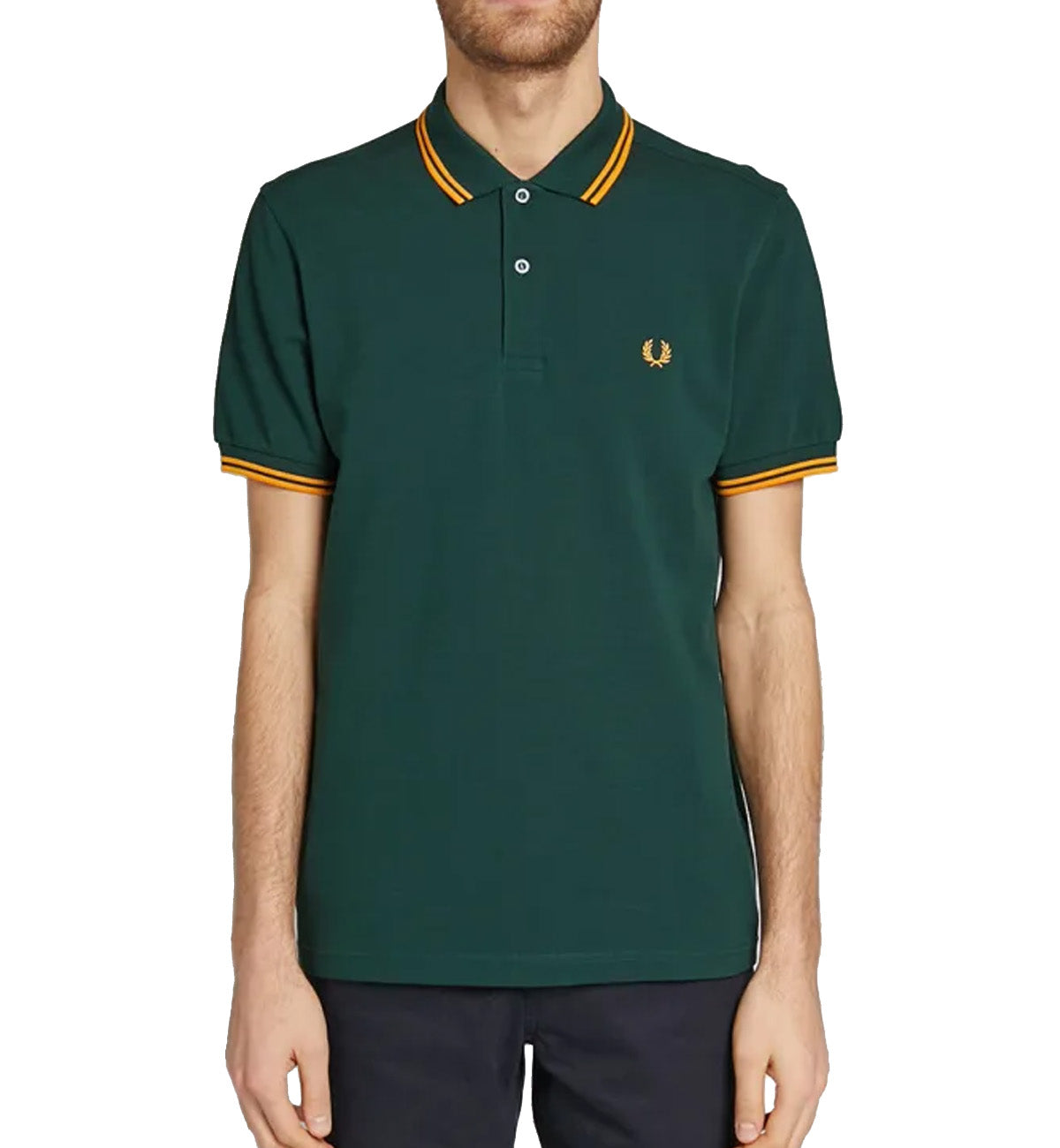Fred Perry Yellow Double Stripe Green Polo Shirt