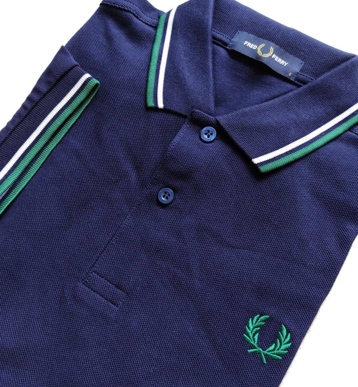 Fred Perry Green White Stripe Navy Polo Shirt