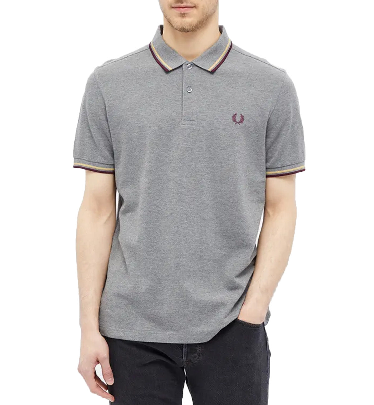Fred Perry Plum Yellow Stripe Grey Polo Shirt