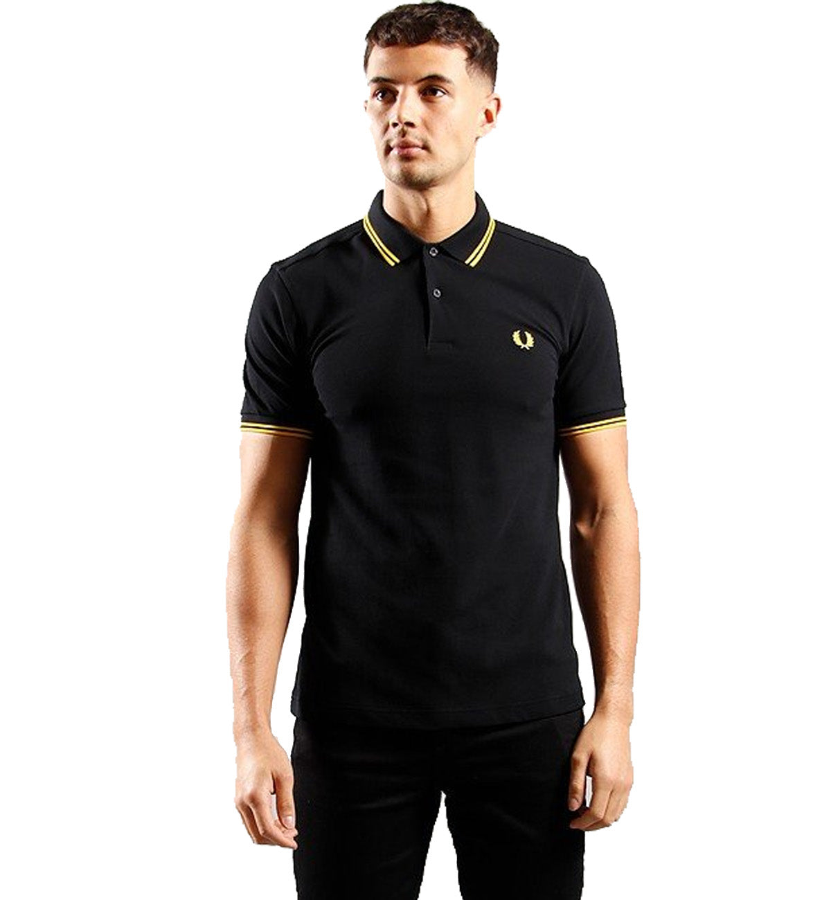 Fred Perry Yellow Double Stripe Black Polo Shirt