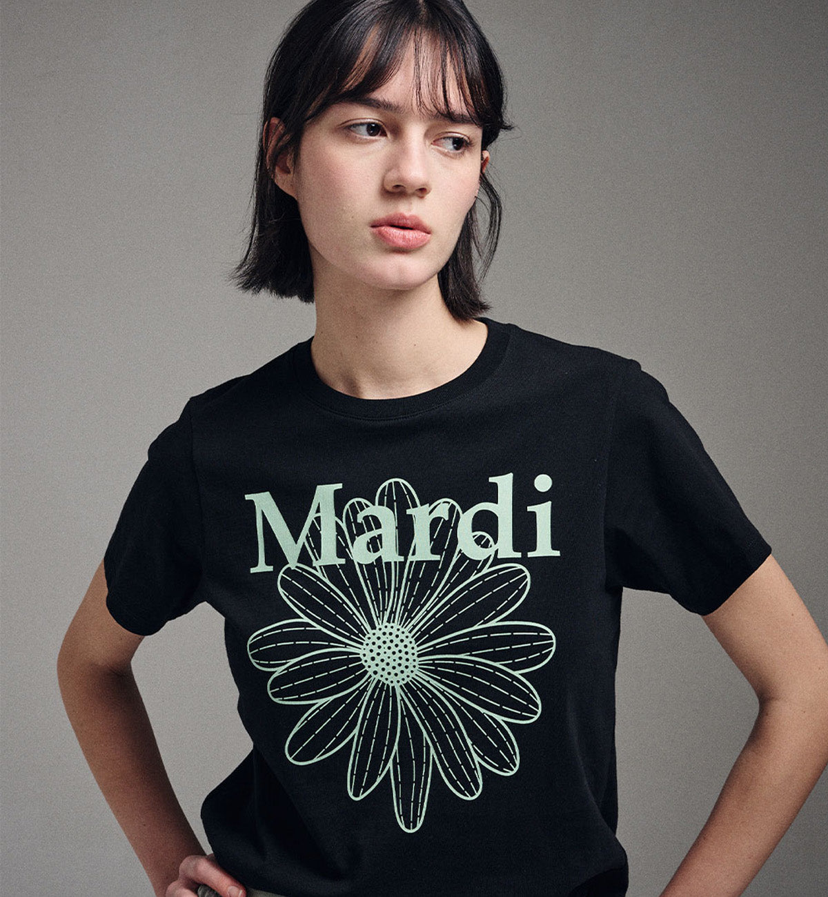 Mardi Mercredi Flower Mardi T-Shirt (Mint Black)
