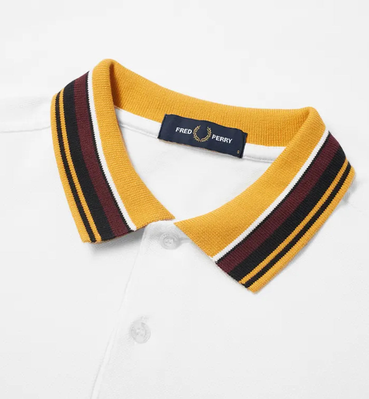 Fred Perry Yellow Black Striped White Polo Shirt
