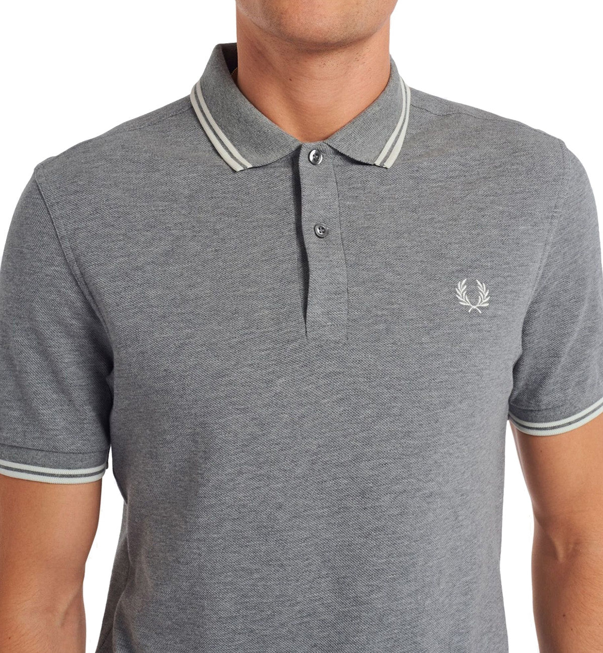 Fred Perry White Double Stripe Grey Polo Shirt