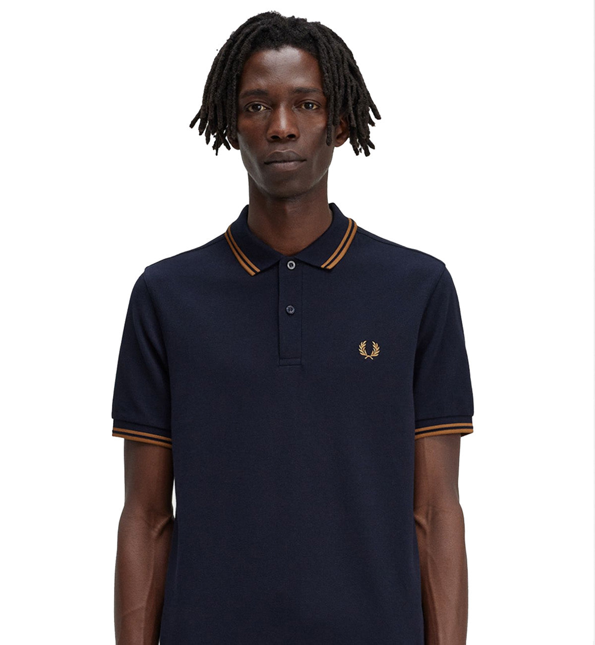 Fred Perry Orange Double Stripe Navy Polo Shirt