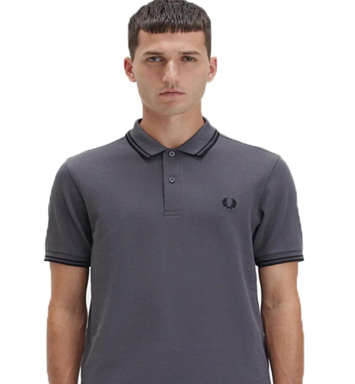 Fred Perry Black Double Stripe Gunmental Polo Shirt