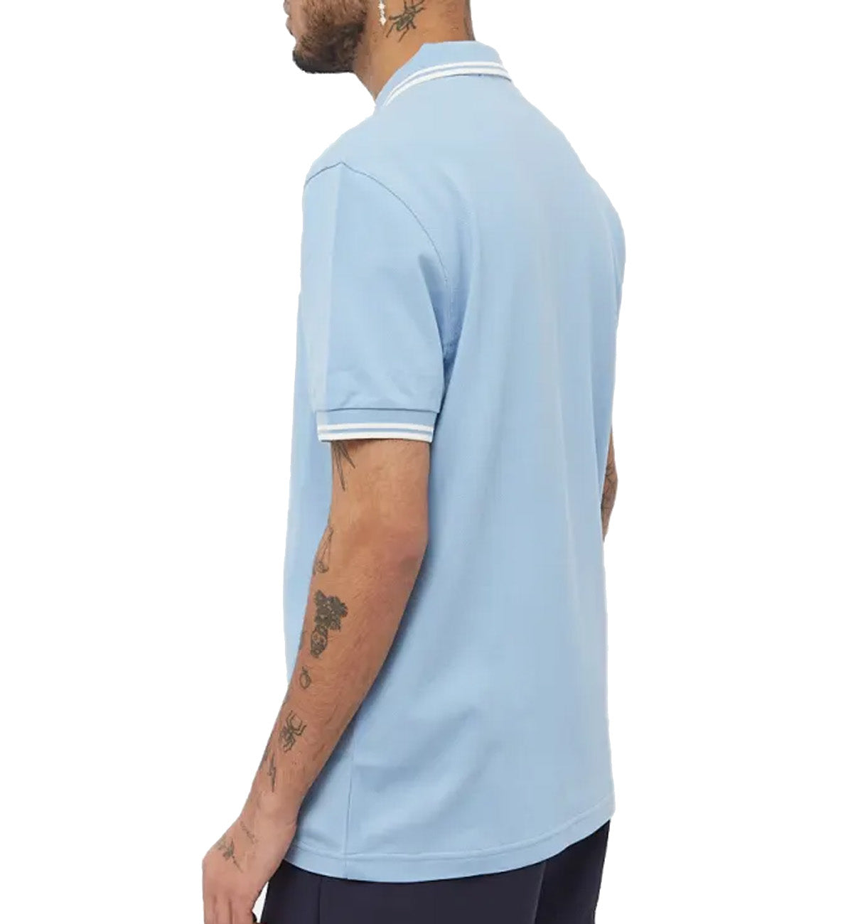 Fred Perry White Double Stripe Sky Blue Polo Shirt