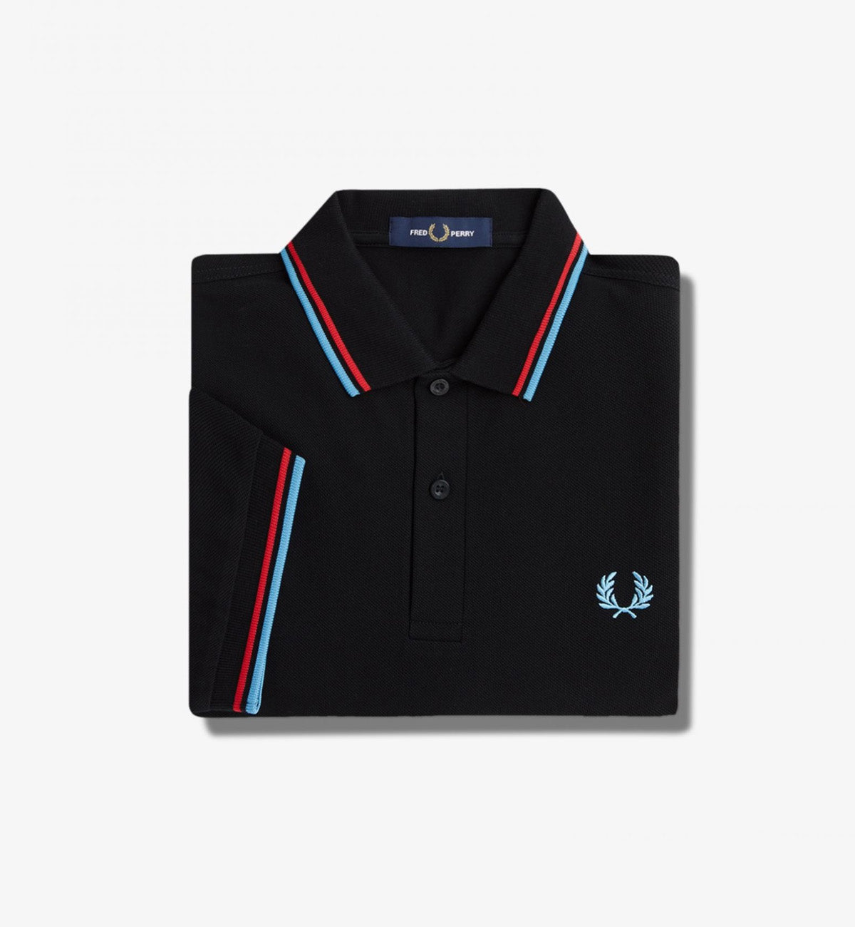 Fred Perry Cyan Red Stripe Black Polo Shirt