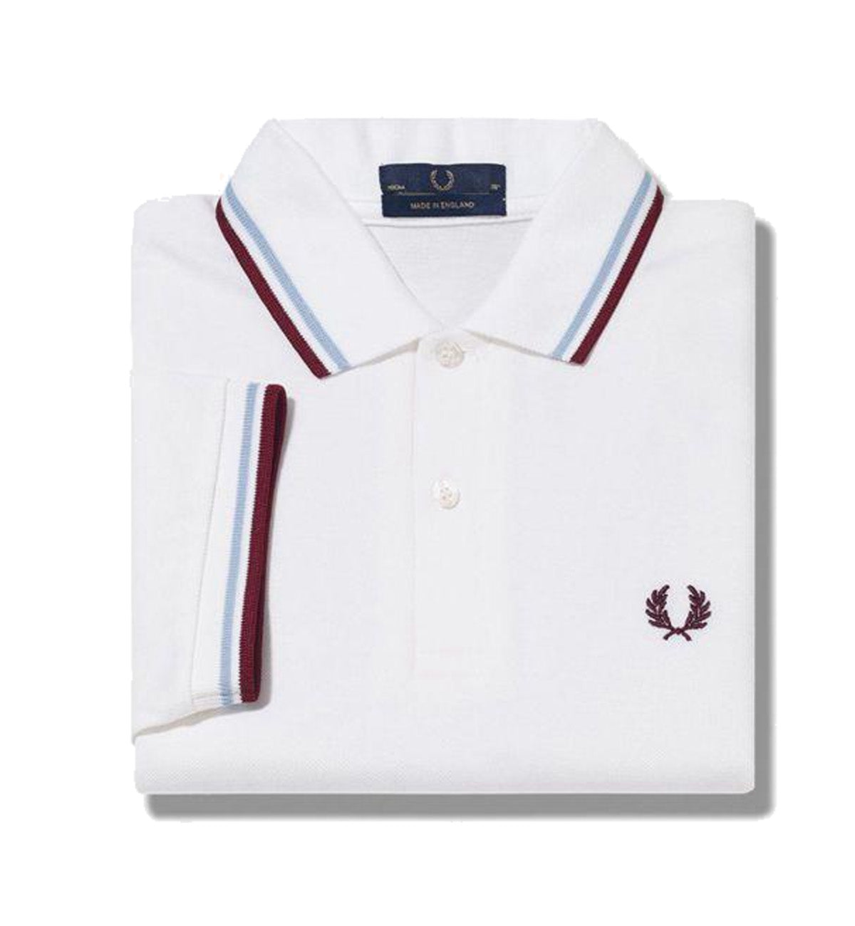 Fred Perry Maroon Cyan Stripe White Polo Shirt