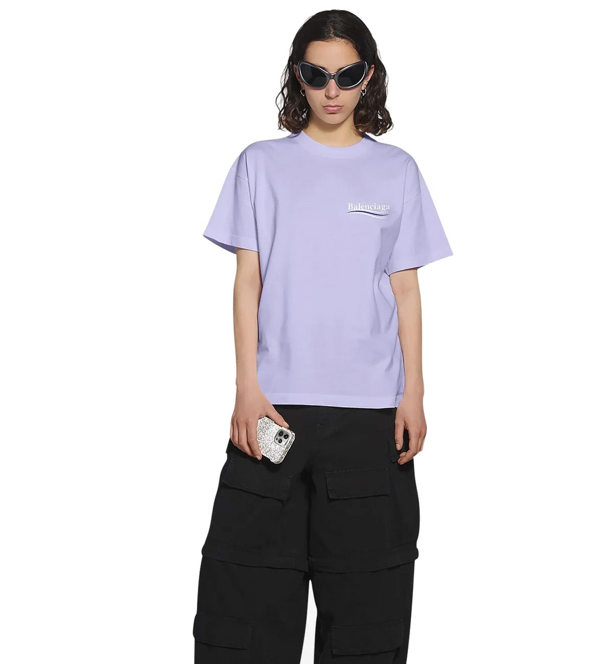 Balenciaga Political Campaign Embroidered Logo T-shirt (Light Purple)
