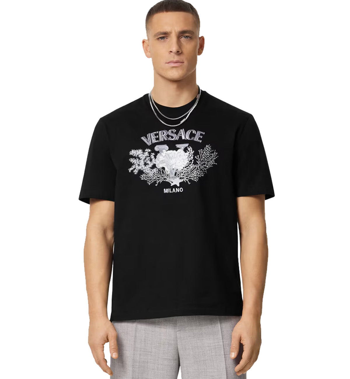 Versace Embroidered University Coral T-Shirt (Black)