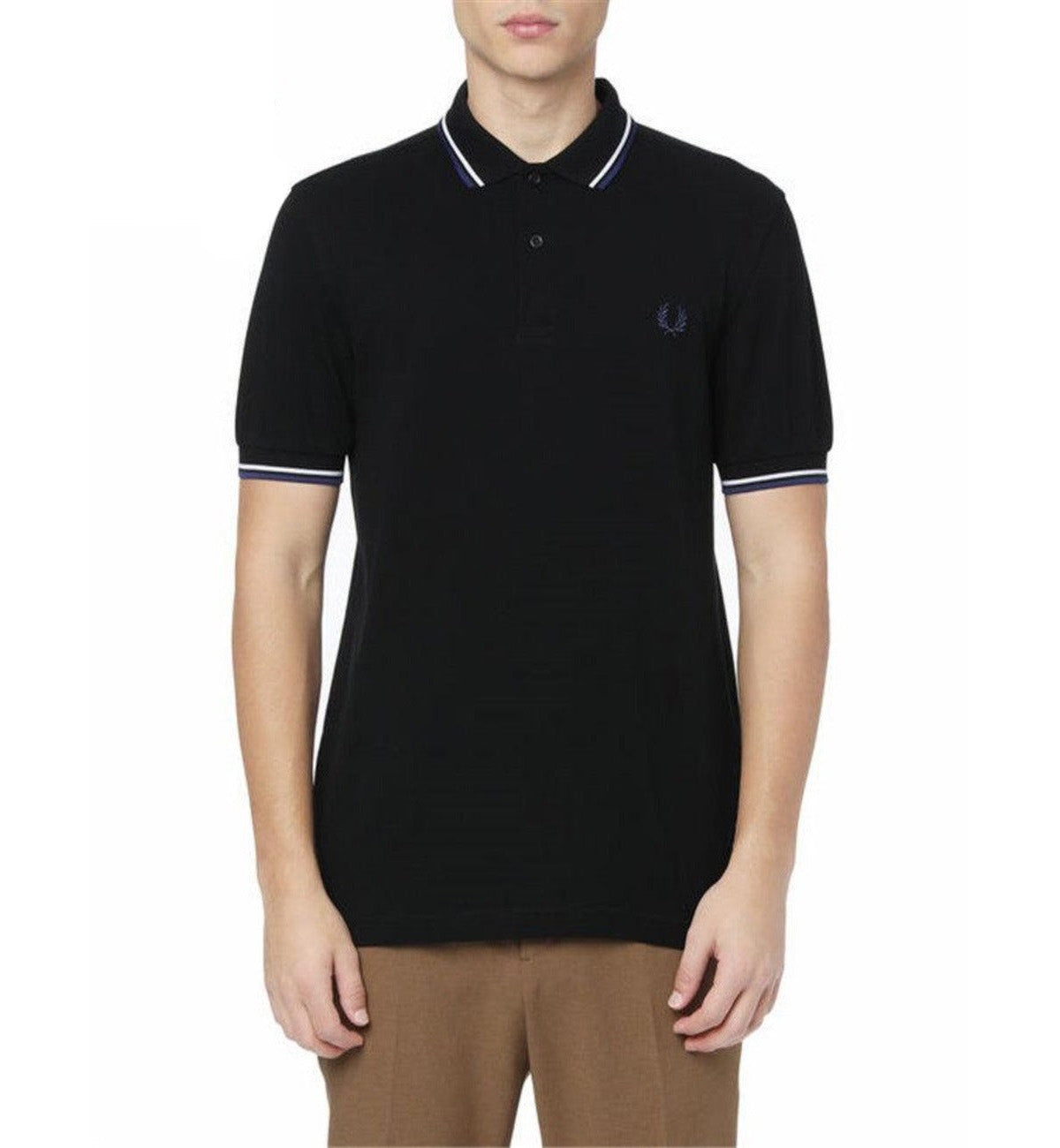 Fred Perry White Blue Stripe Black Polo Shirt