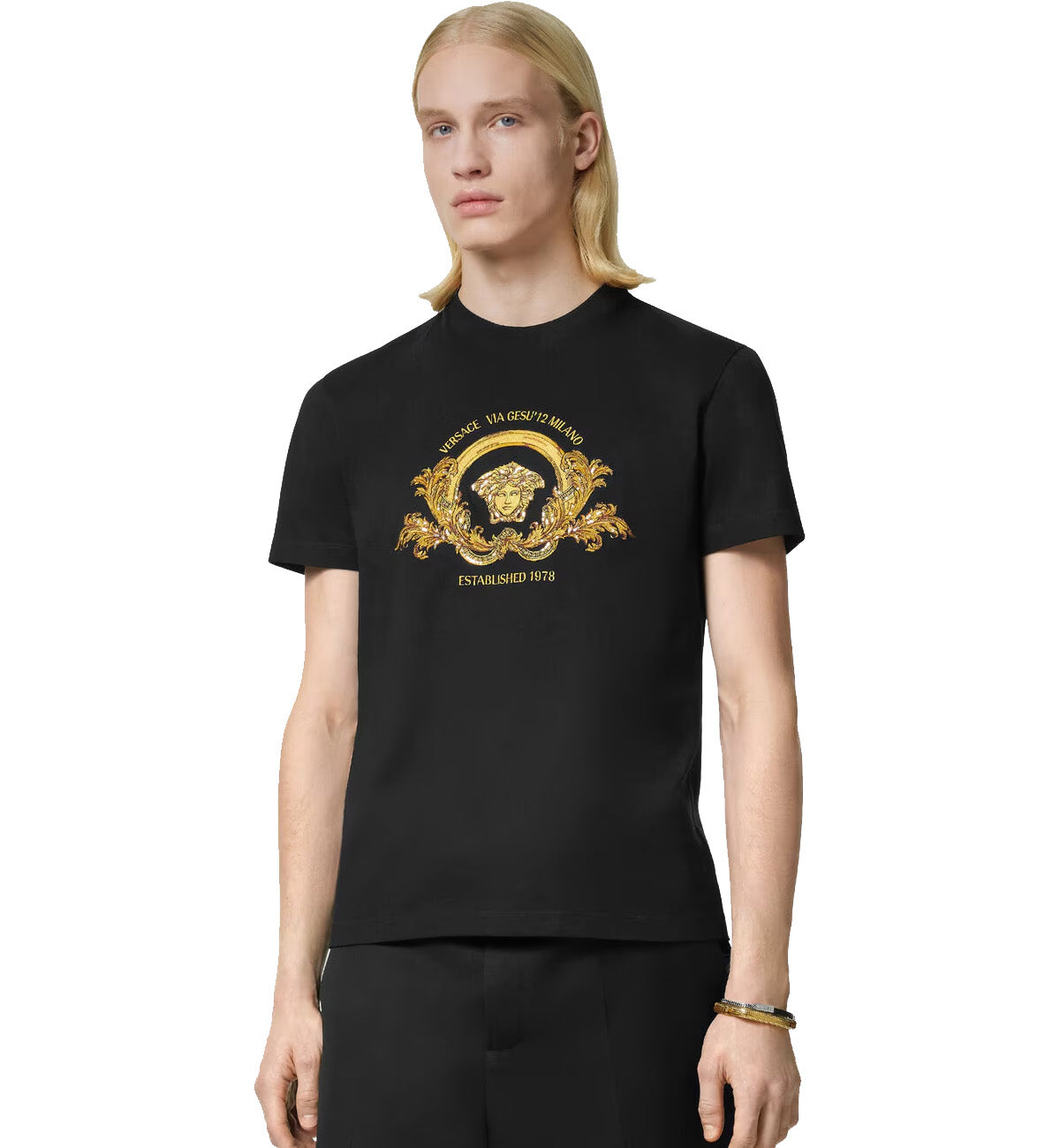 Versace Embroidered Medusa Coupe Blason T-Shirt (Black)