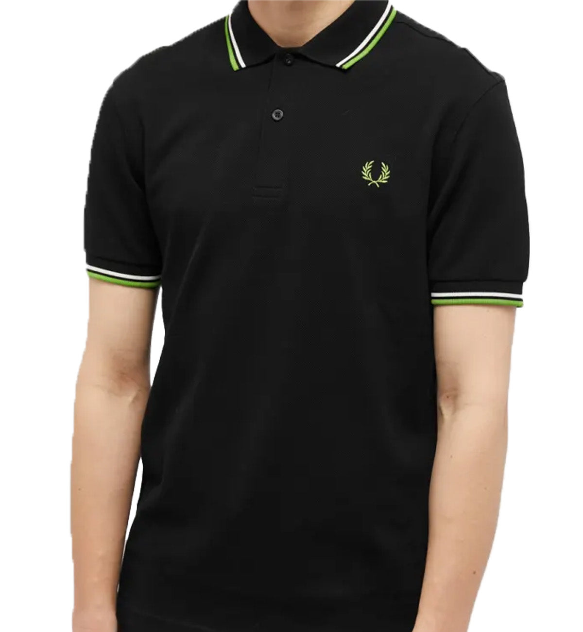 Fred Perry Lime White Stripe Polo Black Shirt