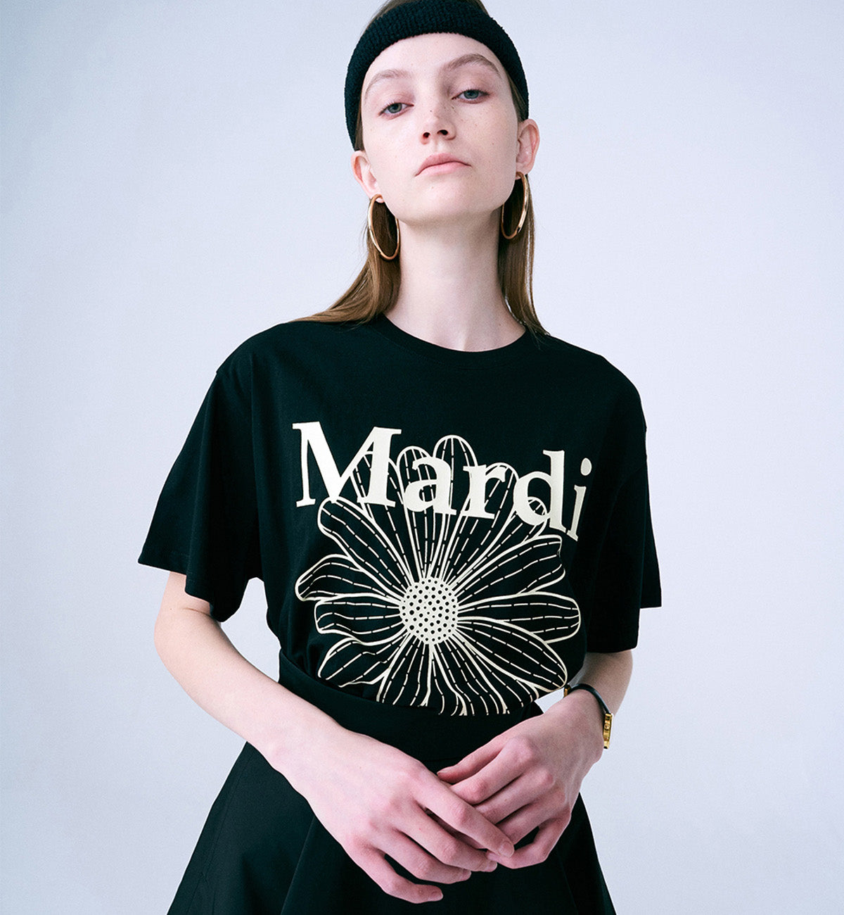 Mardi Mercredi Flower Mardi T-Shirt (Black Cream)