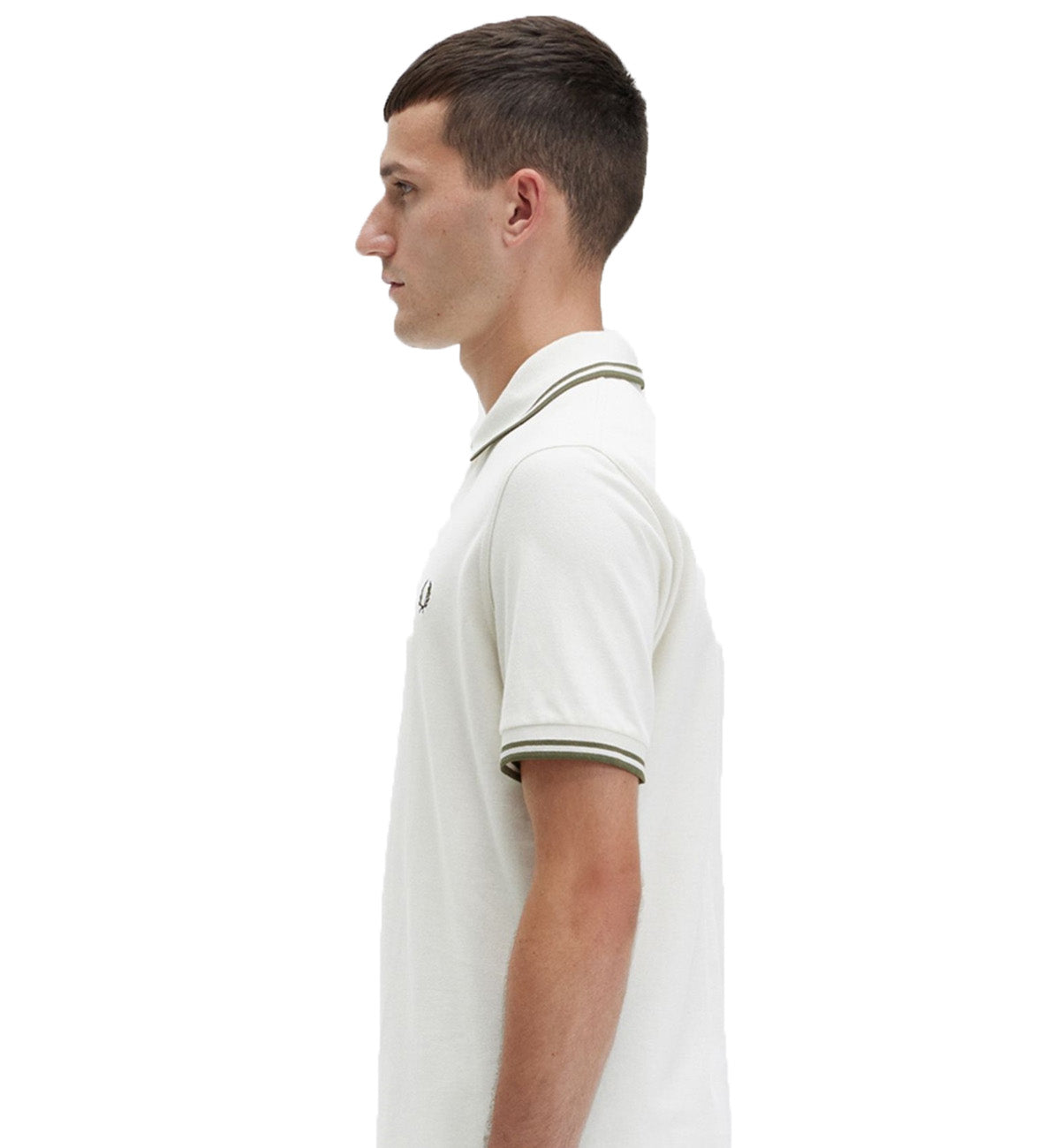 Fred Perry Green Double Stripe Ecru Polo Shirt
