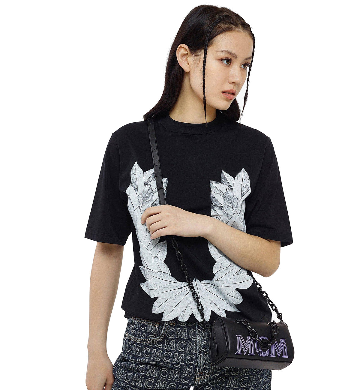 MCM Chain Leather Boston Bag (Black)