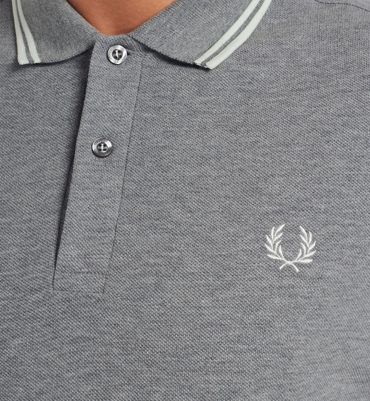 Fred Perry White Double Stripe Grey Polo Shirt