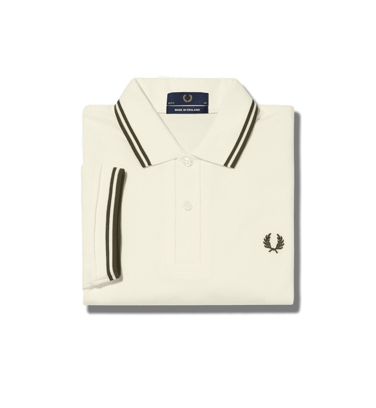 Fred Perry Green Double Stripe Ecru Polo Shirt