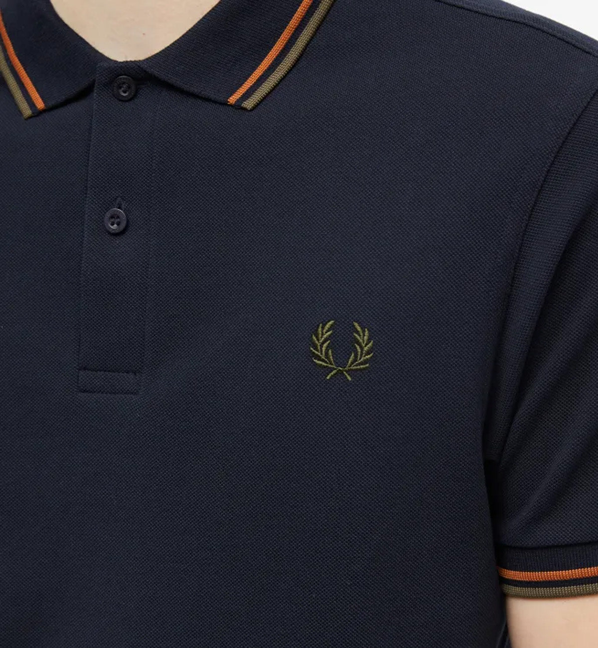 Fred Perry Dark Green Orange Stripe Navy Polo Shirt