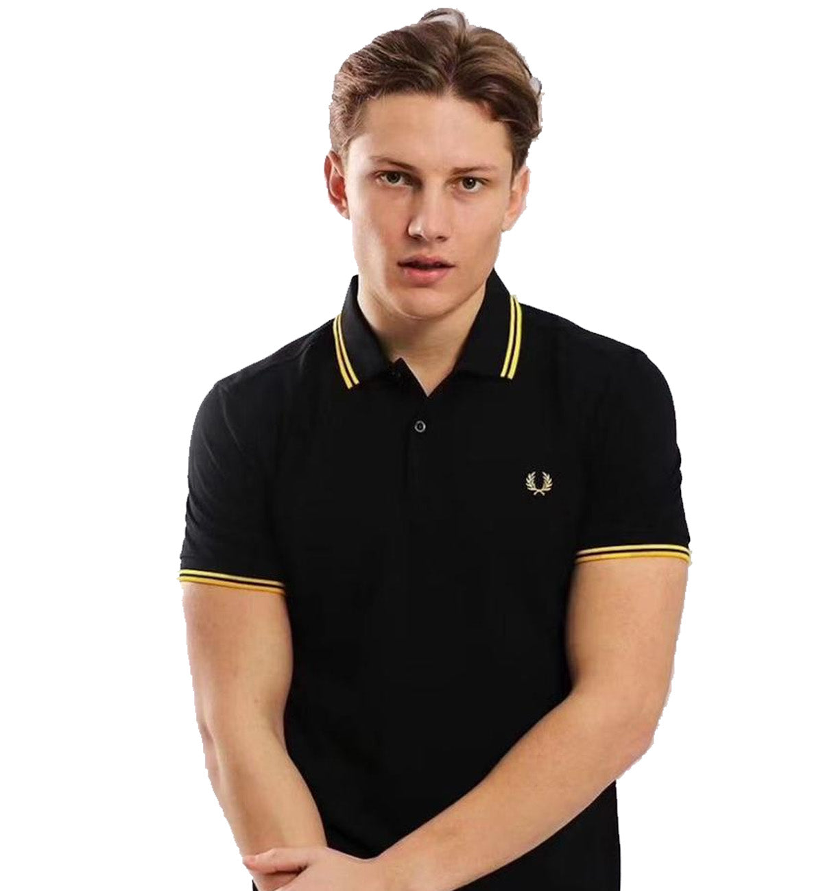 Fred Perry Yellow Double Stripe Black Polo Shirt