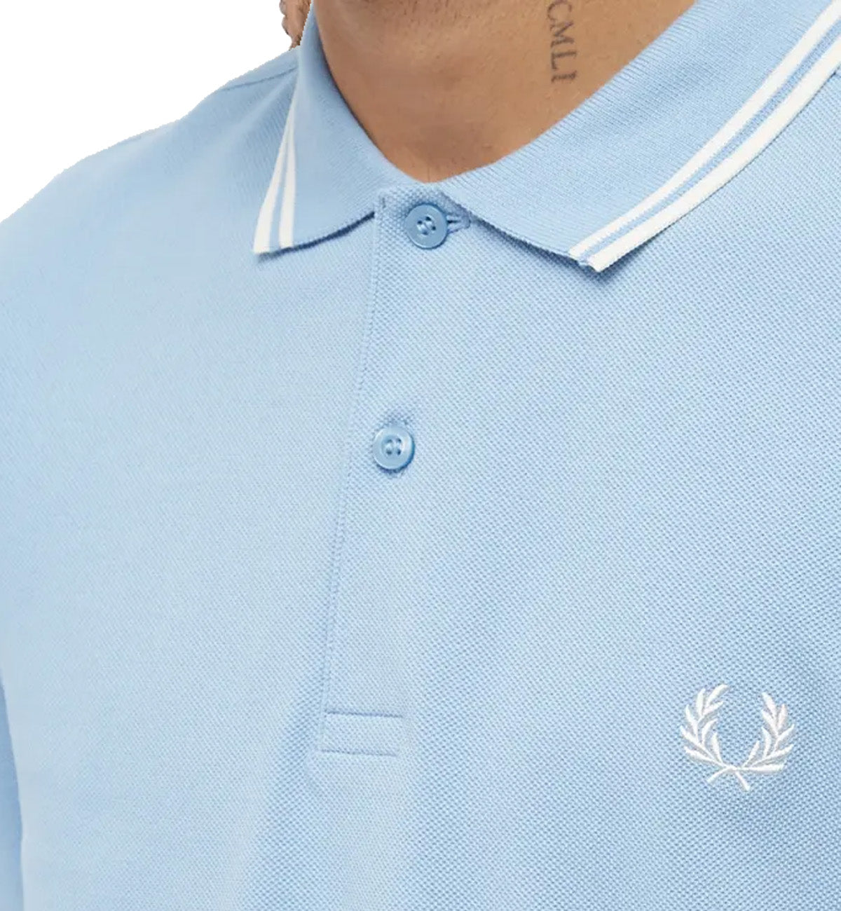 Fred Perry White Double Stripe Sky Blue Polo Shirt