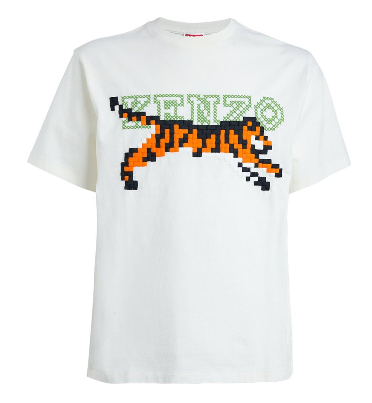 Kenzo Pixel Tiger Embroidered T-shirt (White)