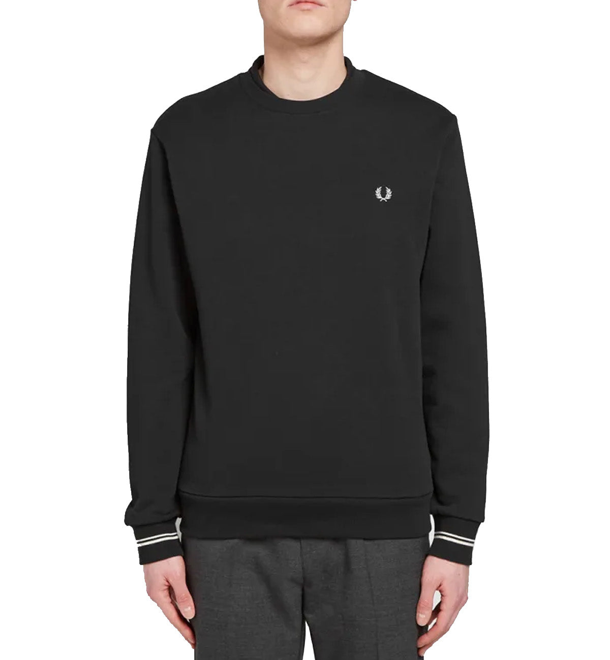 Fred Perry Small Logo Stripe Sleeve Sweatshirt (Black)