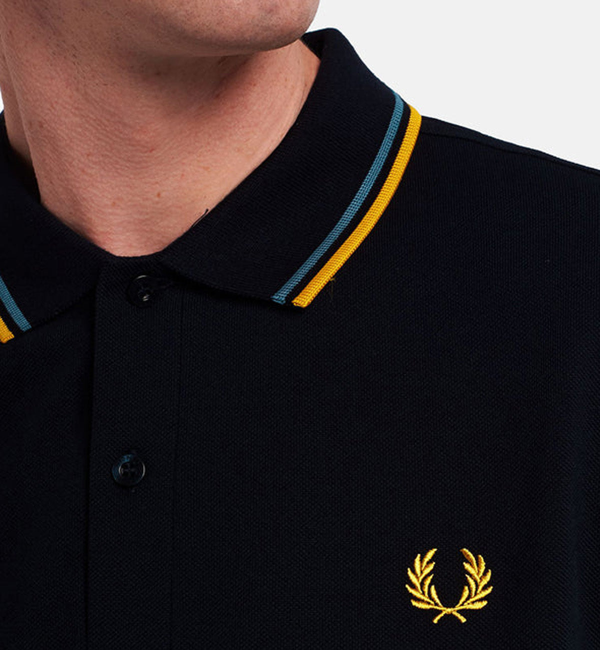 Fred Perry Yellow Blue Stripe Black Polo Shirt