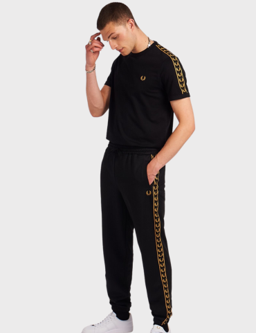 Fred Perry Contrast Gold Taped Track Pants SS23 (Black)