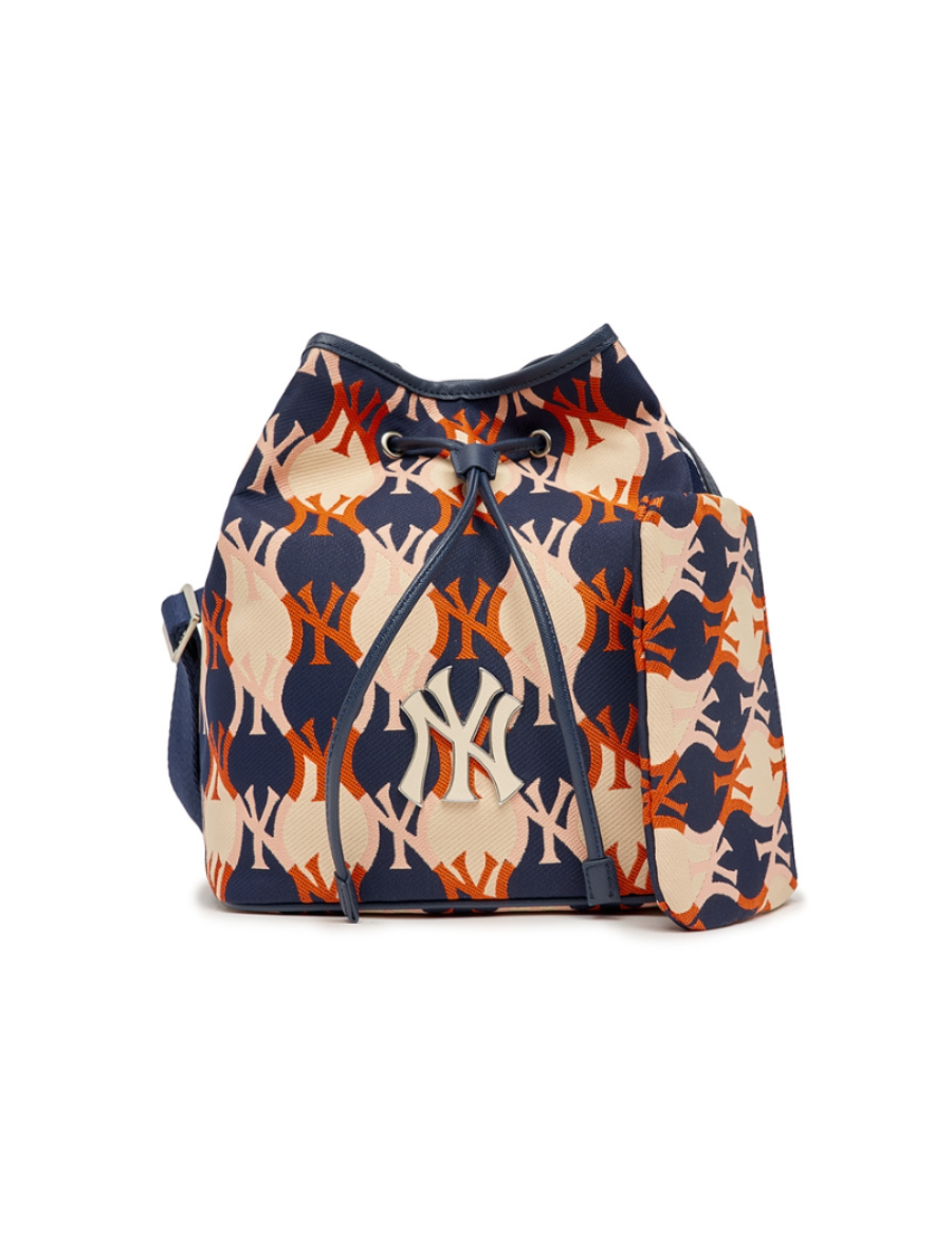 MLB Argyle Monogram New York Yankees Large Bucket Bag (Blue)