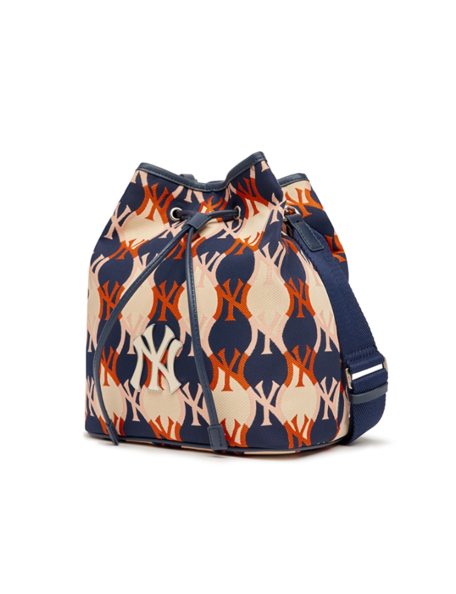 MLB Argyle Monogram New York Yankees Large Bucket Bag (Blue)