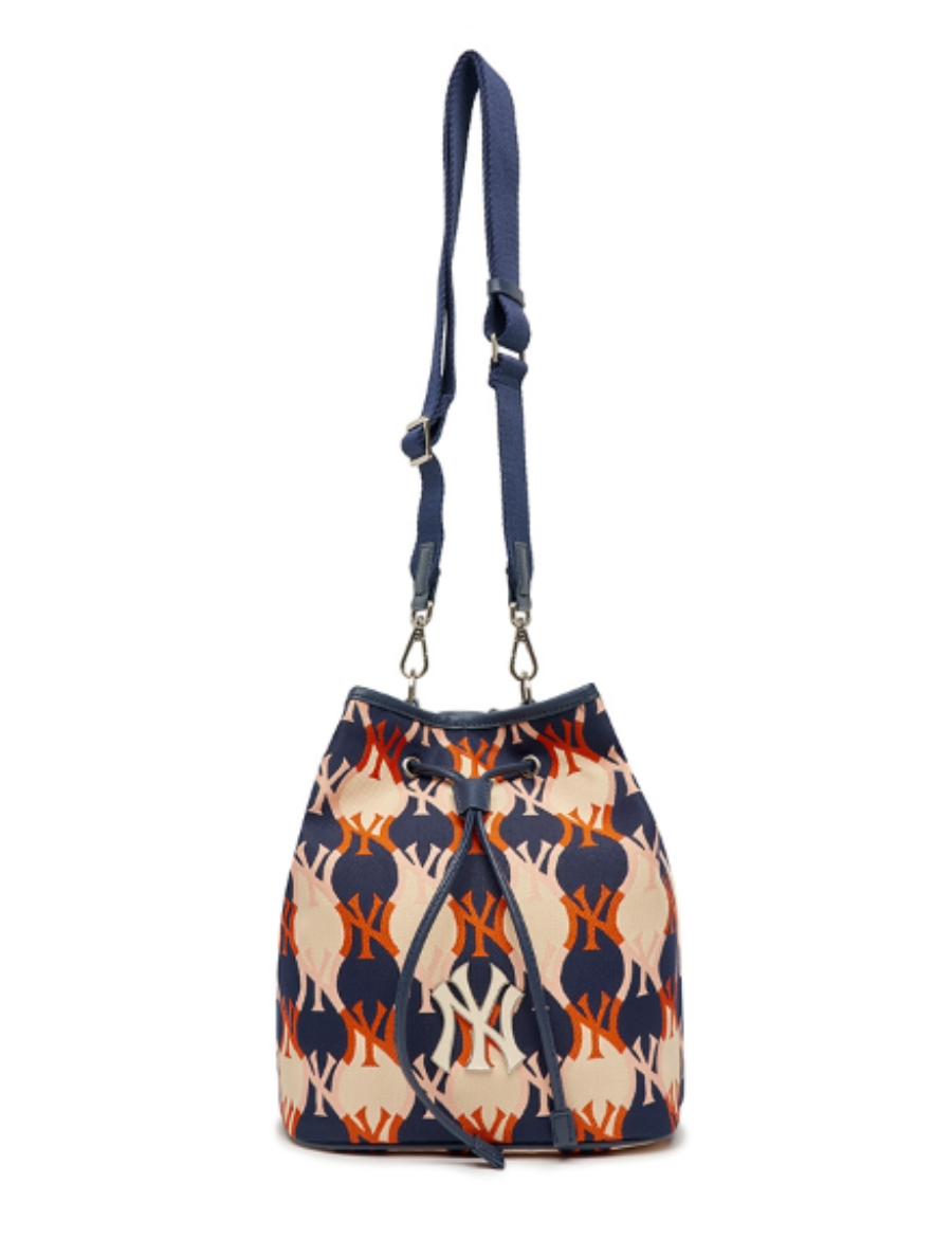 MLB Argyle Monogram New York Yankees Large Bucket Bag (Blue)