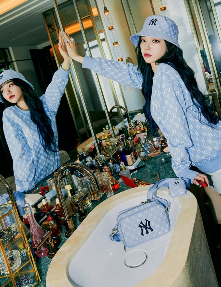 MLB Monogram Jacquard Mini Crossbody Bag (Light Blue)