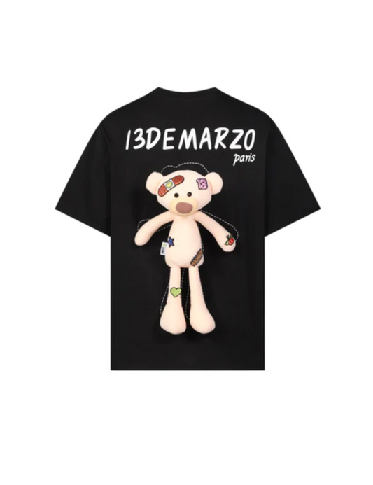 13DE MARZO Palda Bear Velcro Patch Letter T-Shirt Black