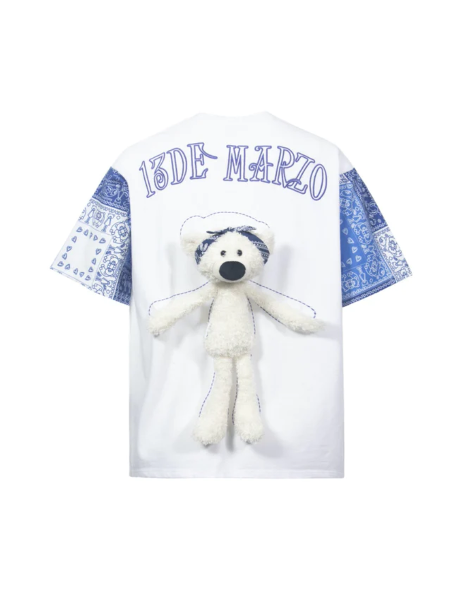13DE MARZO Paisley Sleeve Palda Bear Tee White