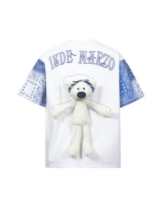 13DE MARZO Paisley Sleeve Palda Bear Tee White