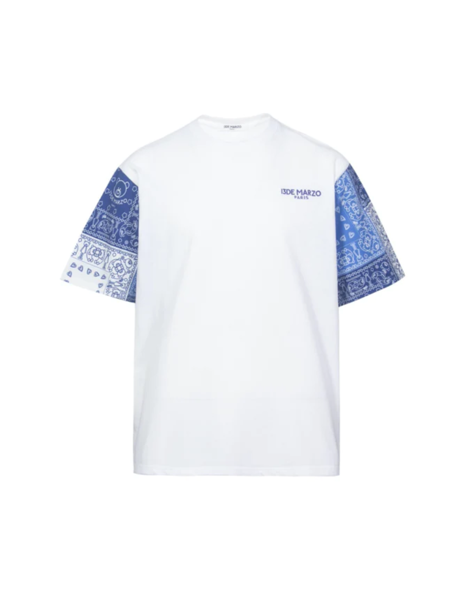13DE MARZO Paisley Sleeve Palda Bear Tee White