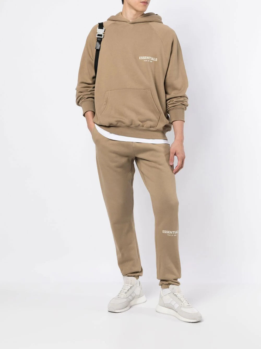 Fear of God - Essentials Logo Flocked Cotton Blend Jersey Hoodie - Desert Taupe