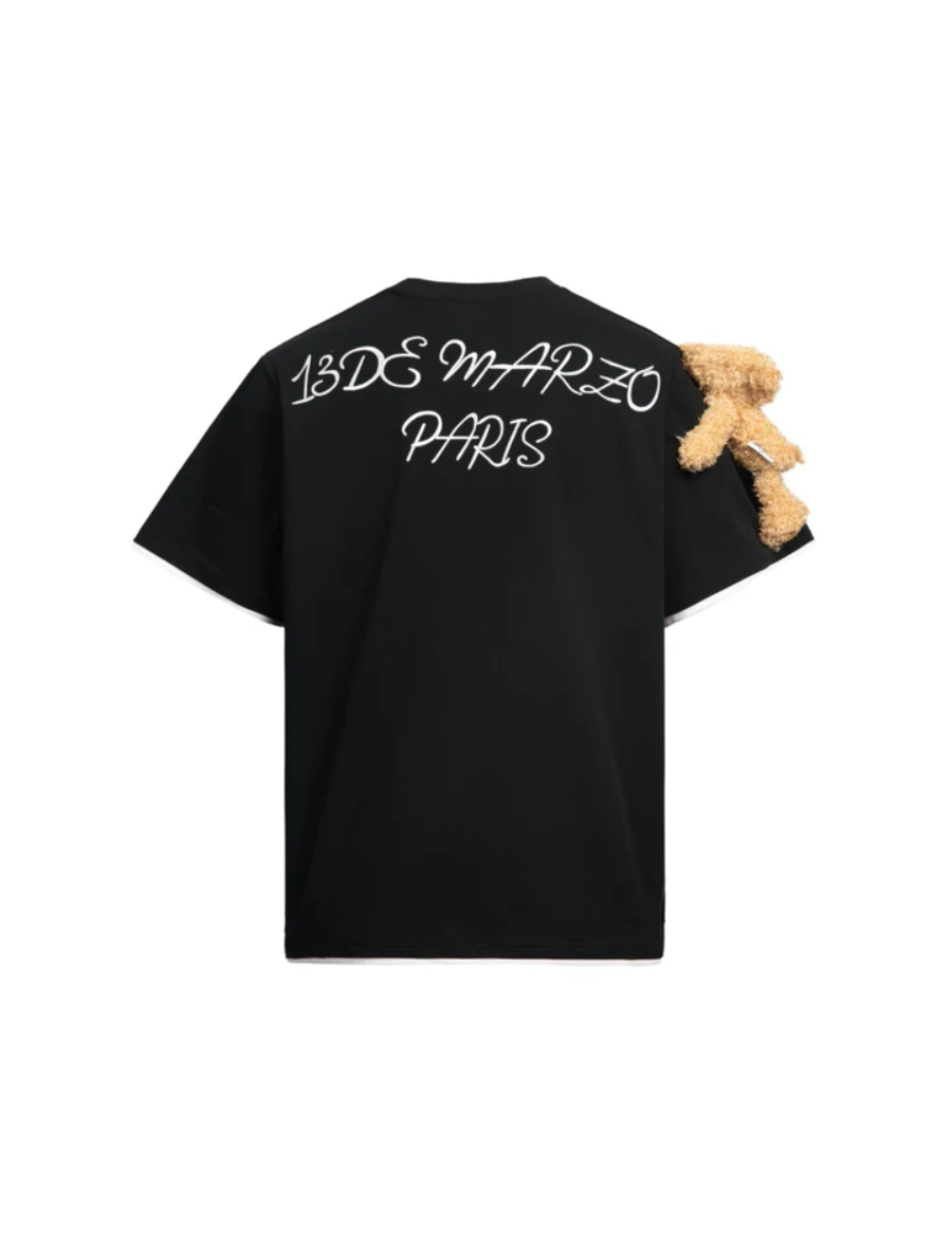 13DE MARZO Short Sleeve Plush Bear Tee Black