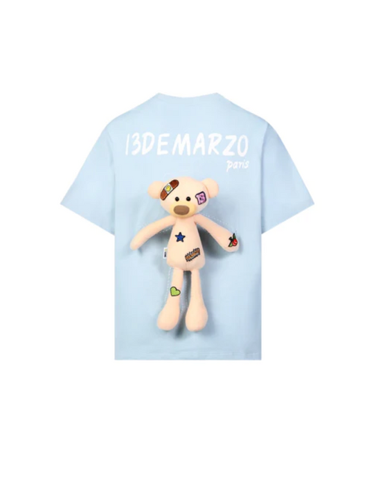 13DE MARZO Palda Bear Velcro Patch Letter T-Shirt Dream Blue