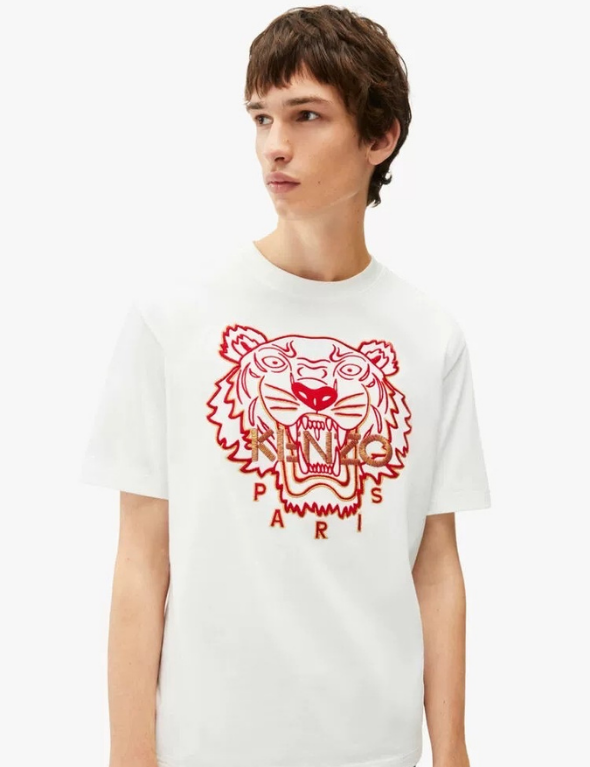 Kenzo Orange Yellow Embroidered Tiger Capsule Crewneck T-Shirt (White)