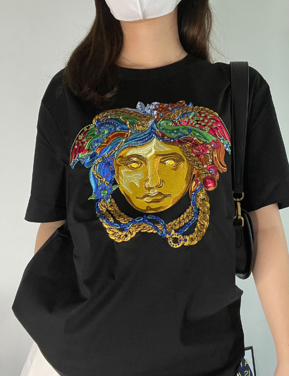 Versace Colourful Embellished Medusa Head Tee