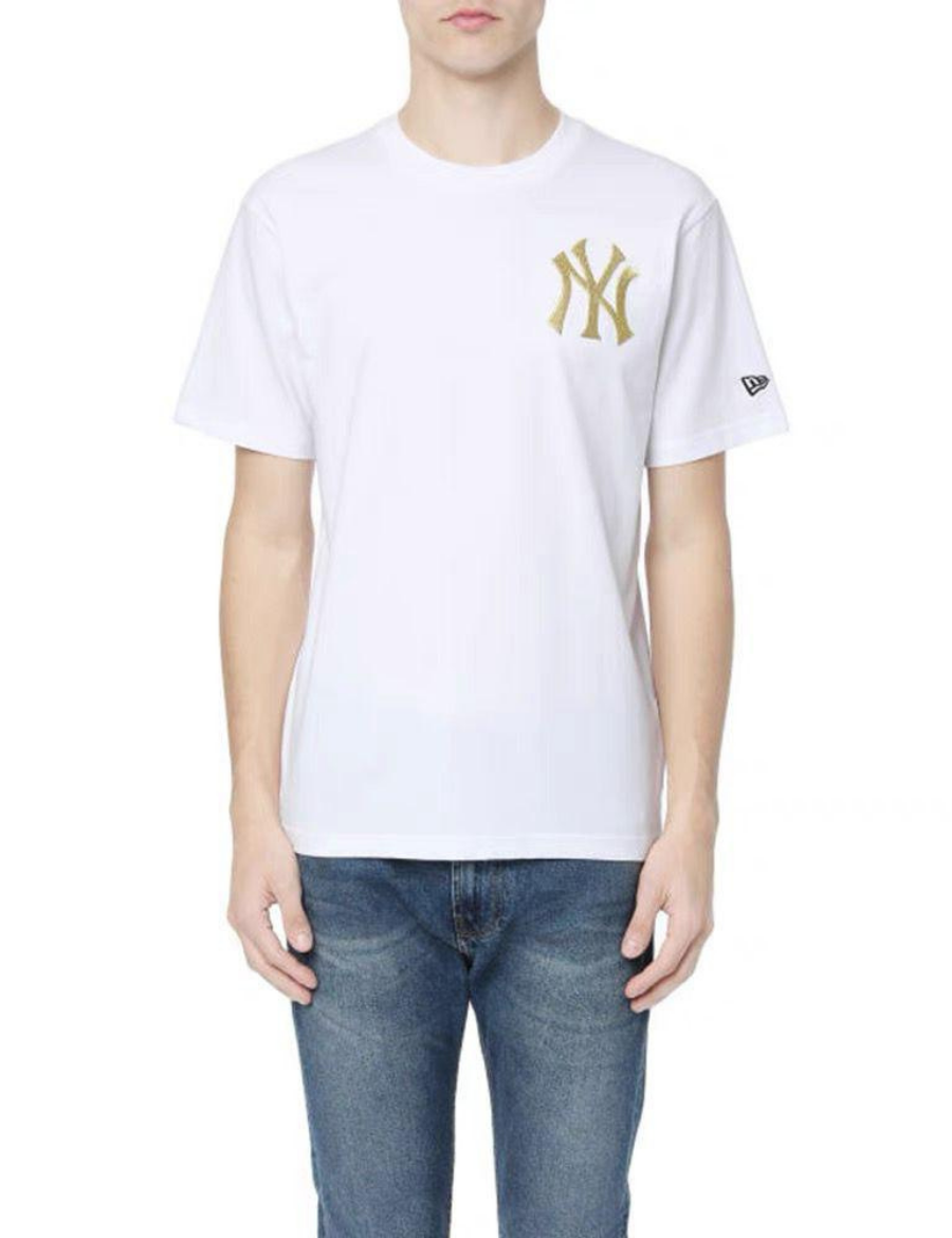 MLB New Era New York Yankees Embroidery Gold Logo T-shirt (White)