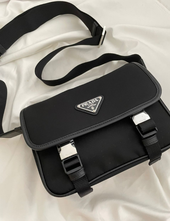 Prada Black Re Nylon and Saffiano Leather Shoulder Bag Unisex