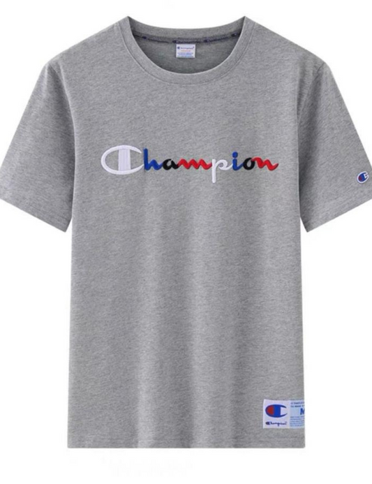Champion Embroidered Tri Colour Script Logo S/S T-Shirt (Grey)